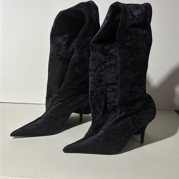 Balenciaga Over the Knee Crushed Velvet Heeled Boots - Picture 1 of 9